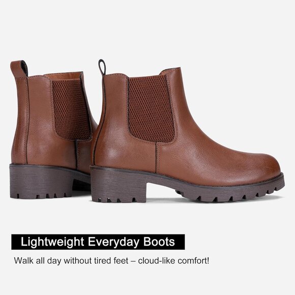 Vepose Women Mocha Brown Leather Chunky Block Heel Chelsea Ankle Pull-On Booties - Picture 8 of 9